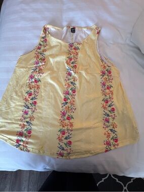 SHEIN Yellow Floral Stripe Sleeveless Tank